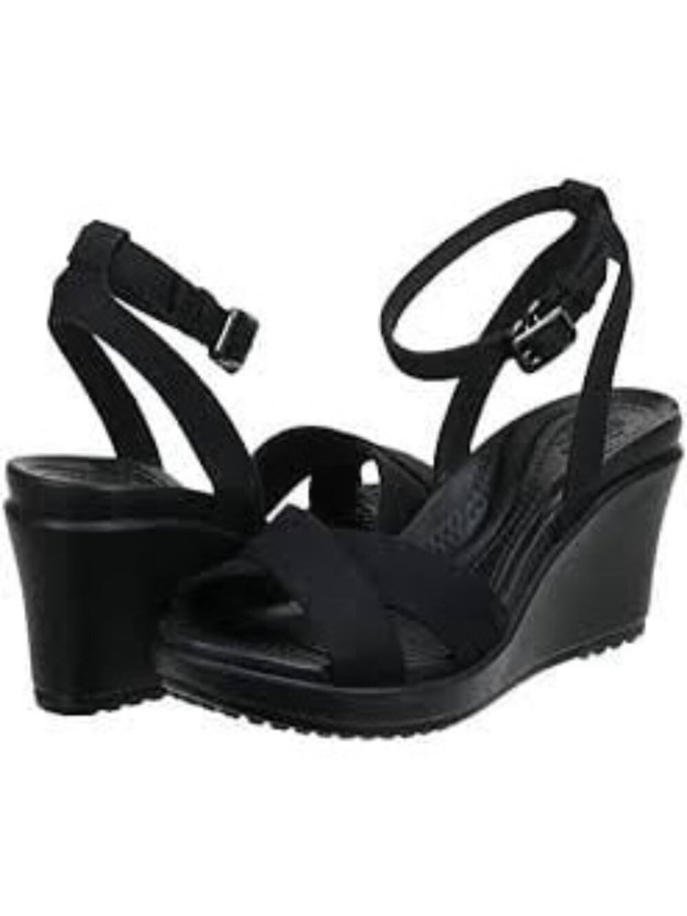 Crocs Leigh II Cross Strap Strappy Ankle Wedge Sandals Women’s Size 10 Black